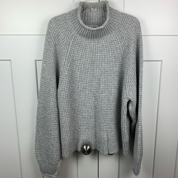 American Eagle Outfitters Sweaters - American Eagle Women XXL Waffle Knit Sweater Gray Balloon Sleeve